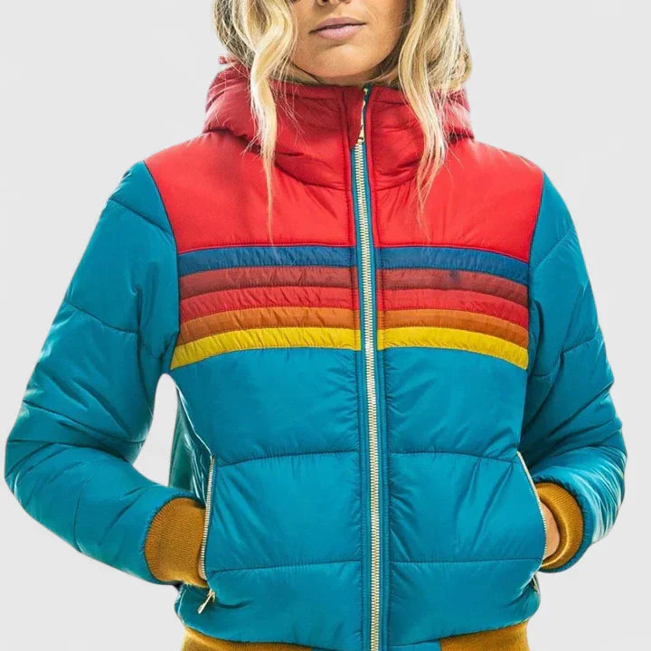 Women's navy blue waterproof hooded rain jacket