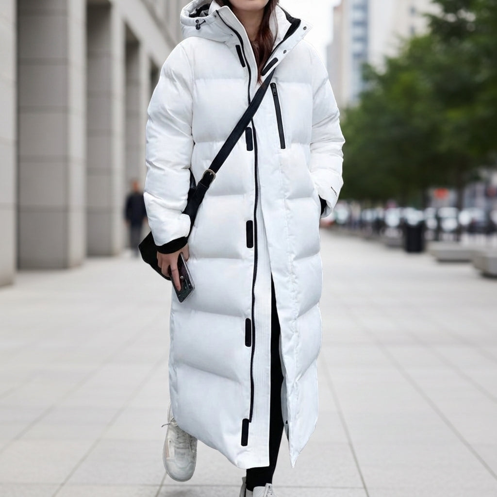 Women's black long quilted puffer parka