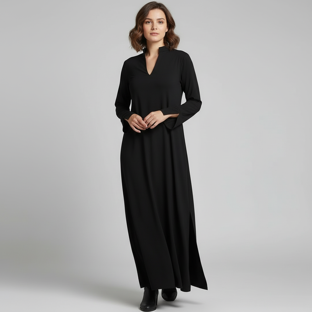 Women’s black women's minimalist maxi dress v-neck