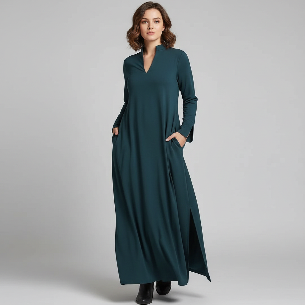 Women’s black women's minimalist maxi dress v-neck