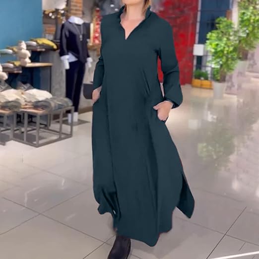 Women’s black women's minimalist maxi dress v-neck