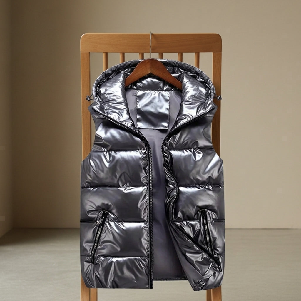 Women's light gray quilted padded vest