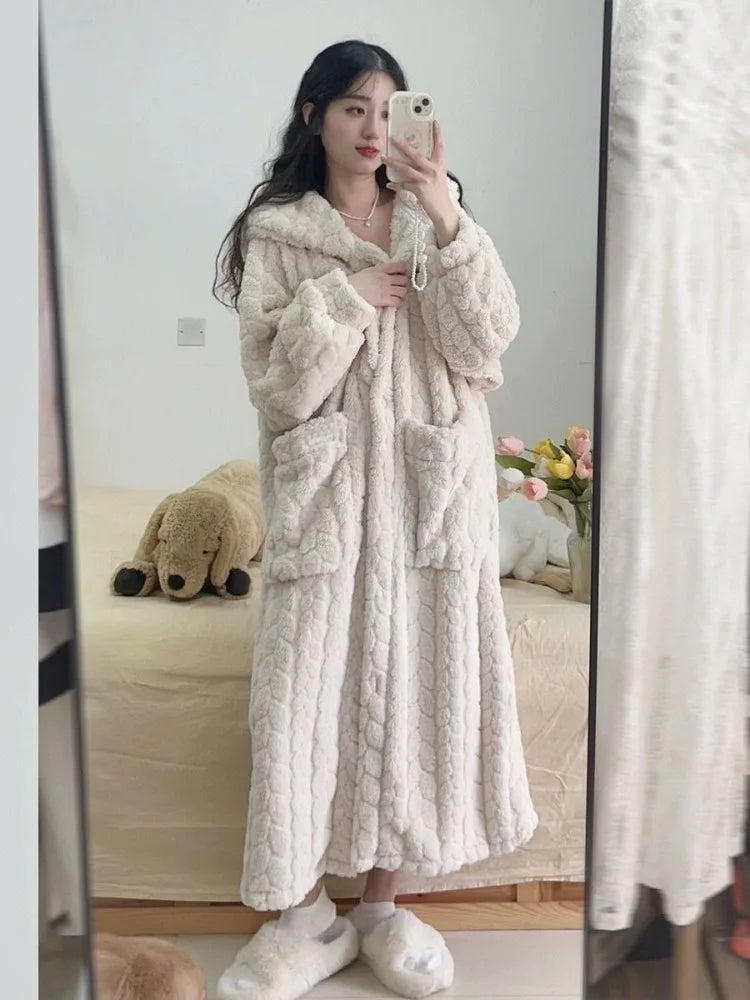 Women's long plush dressing gown robe