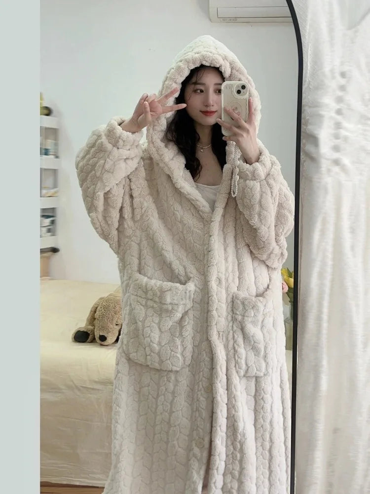 Women's long plush dressing gown robe