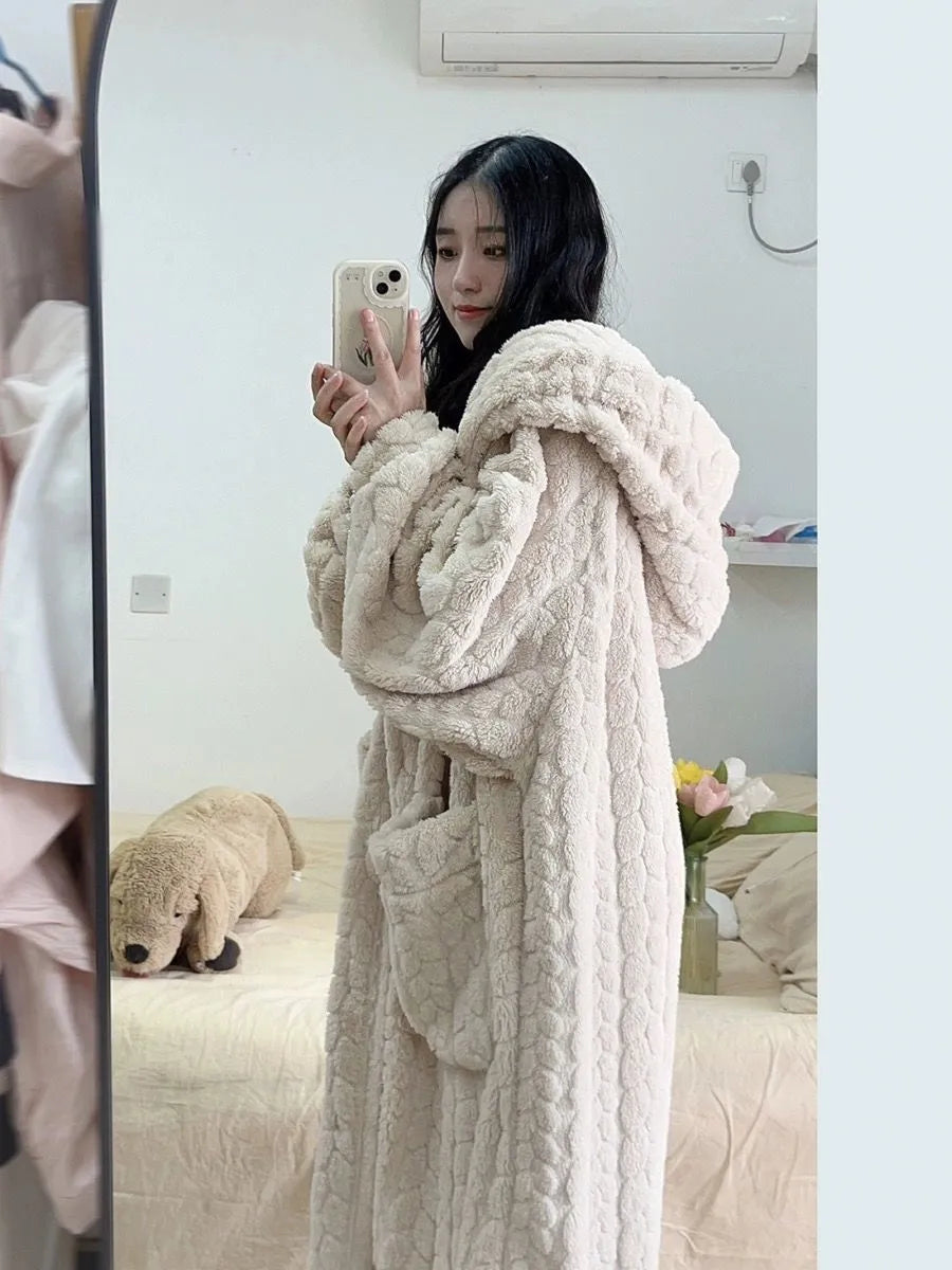 Women's long plush dressing gown robe
