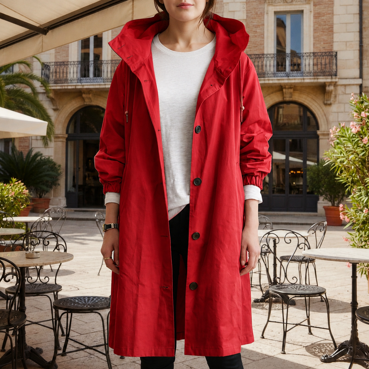 Women's silver mist hooded waterproof trench coat