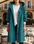 Women's silver mist hooded waterproof trench coat