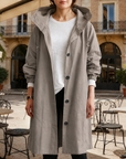 Women's silver mist hooded waterproof trench coat
