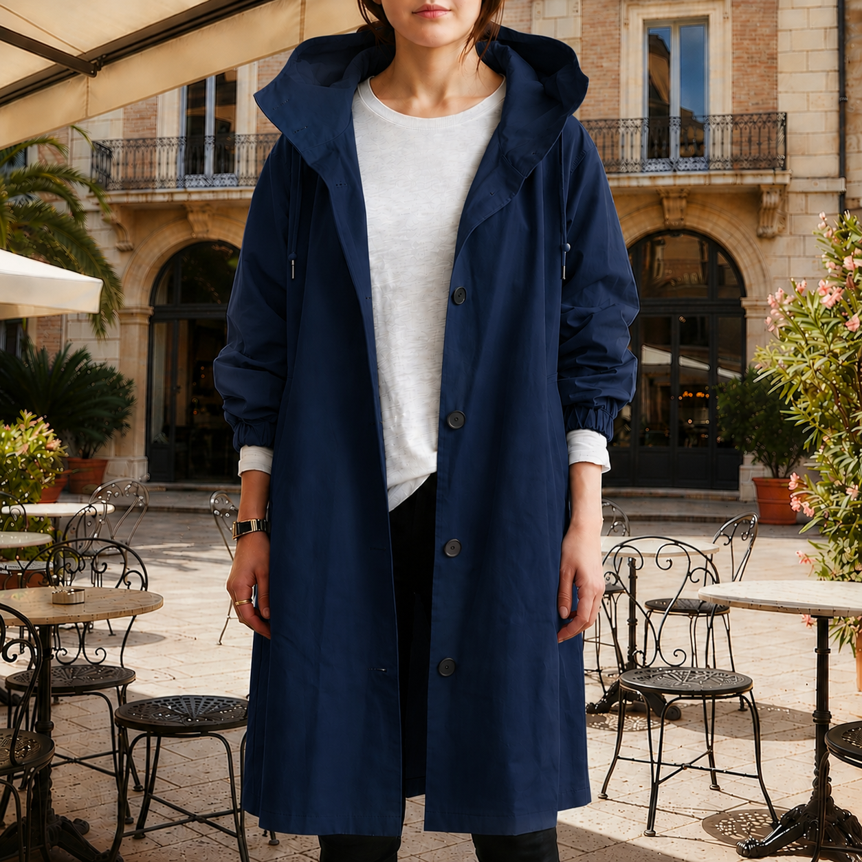 Women's silver mist hooded waterproof trench coat