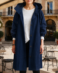 Women's silver mist hooded waterproof trench coat