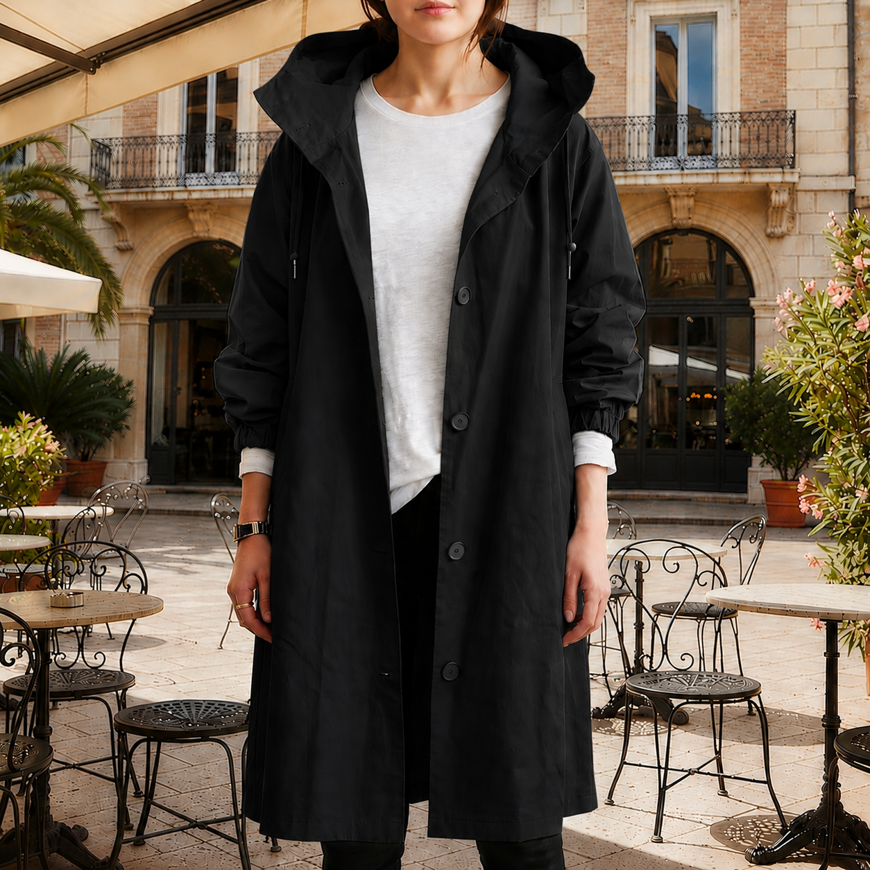 Women's hooded waterproof trench coat