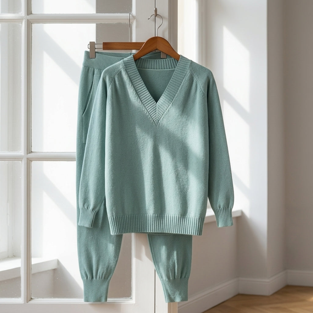 Women's green knit loungewear set