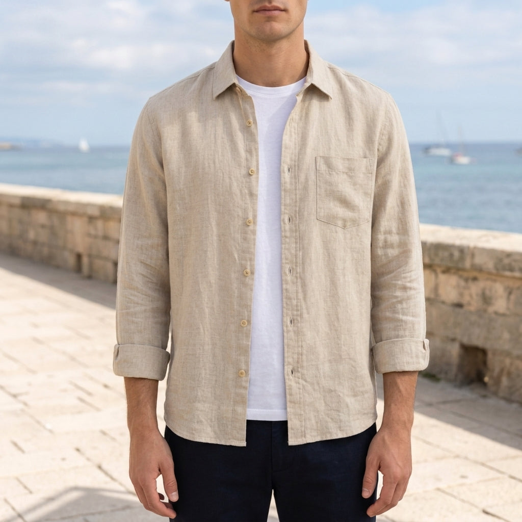 Men's beige linen shirt