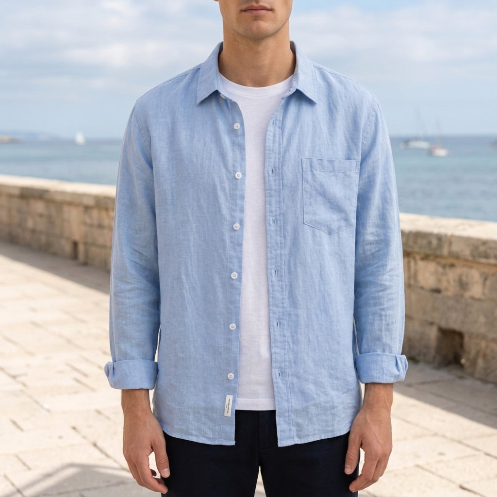 Men's beige linen shirt