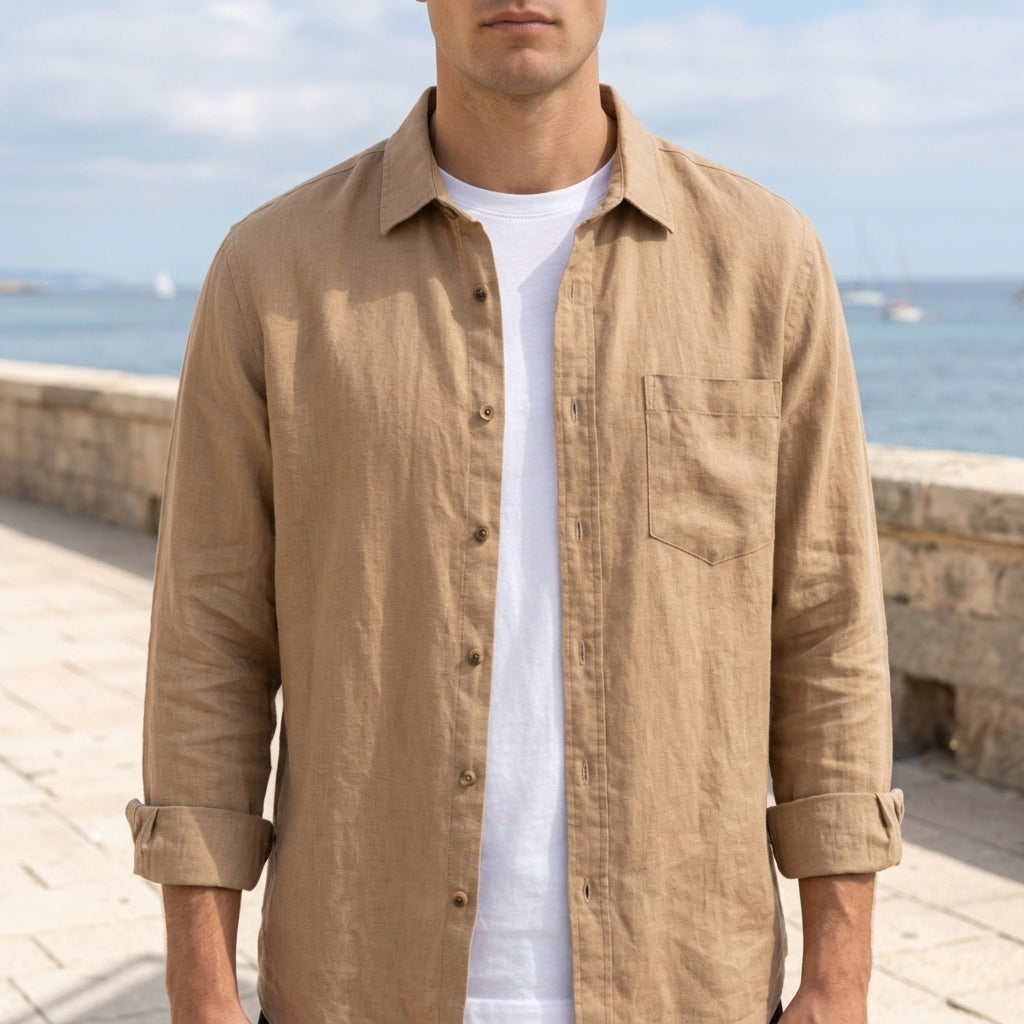 Men's beige linen shirt