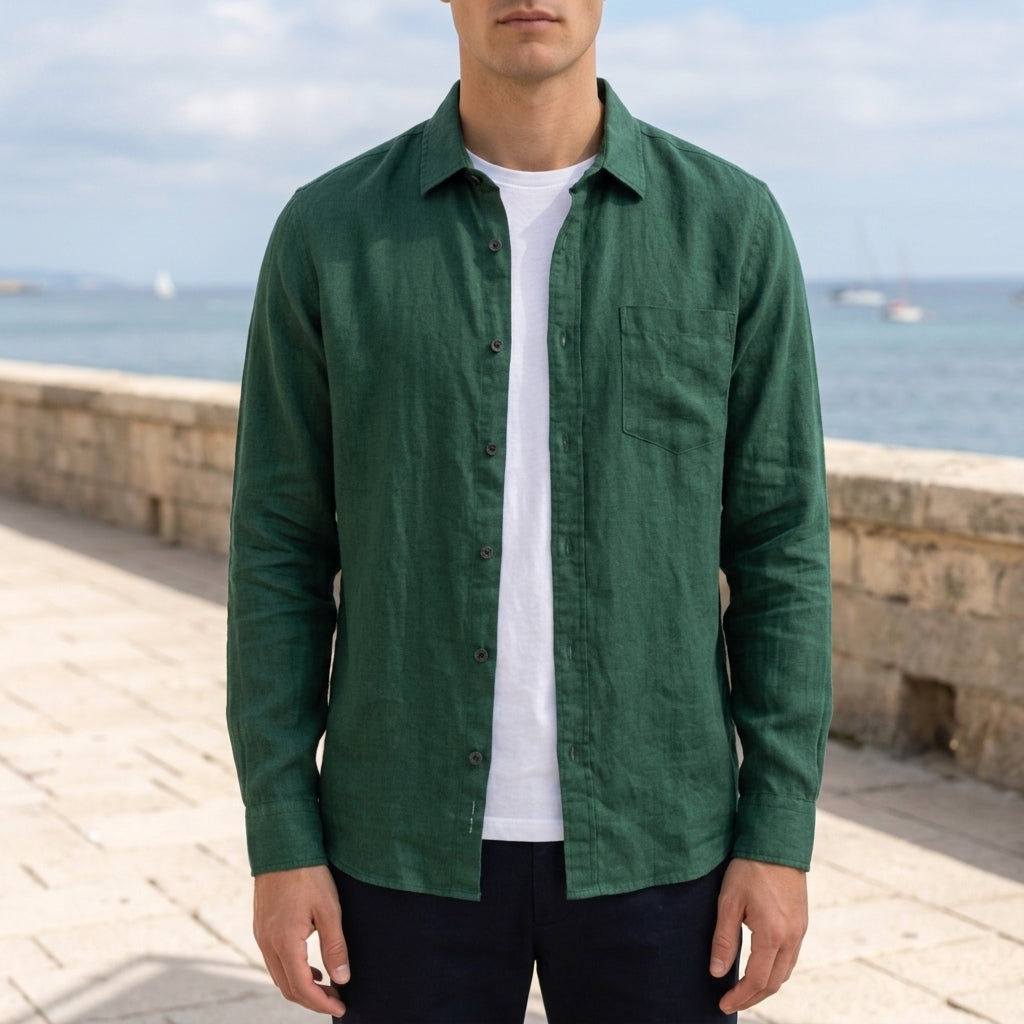 Men's beige linen shirt