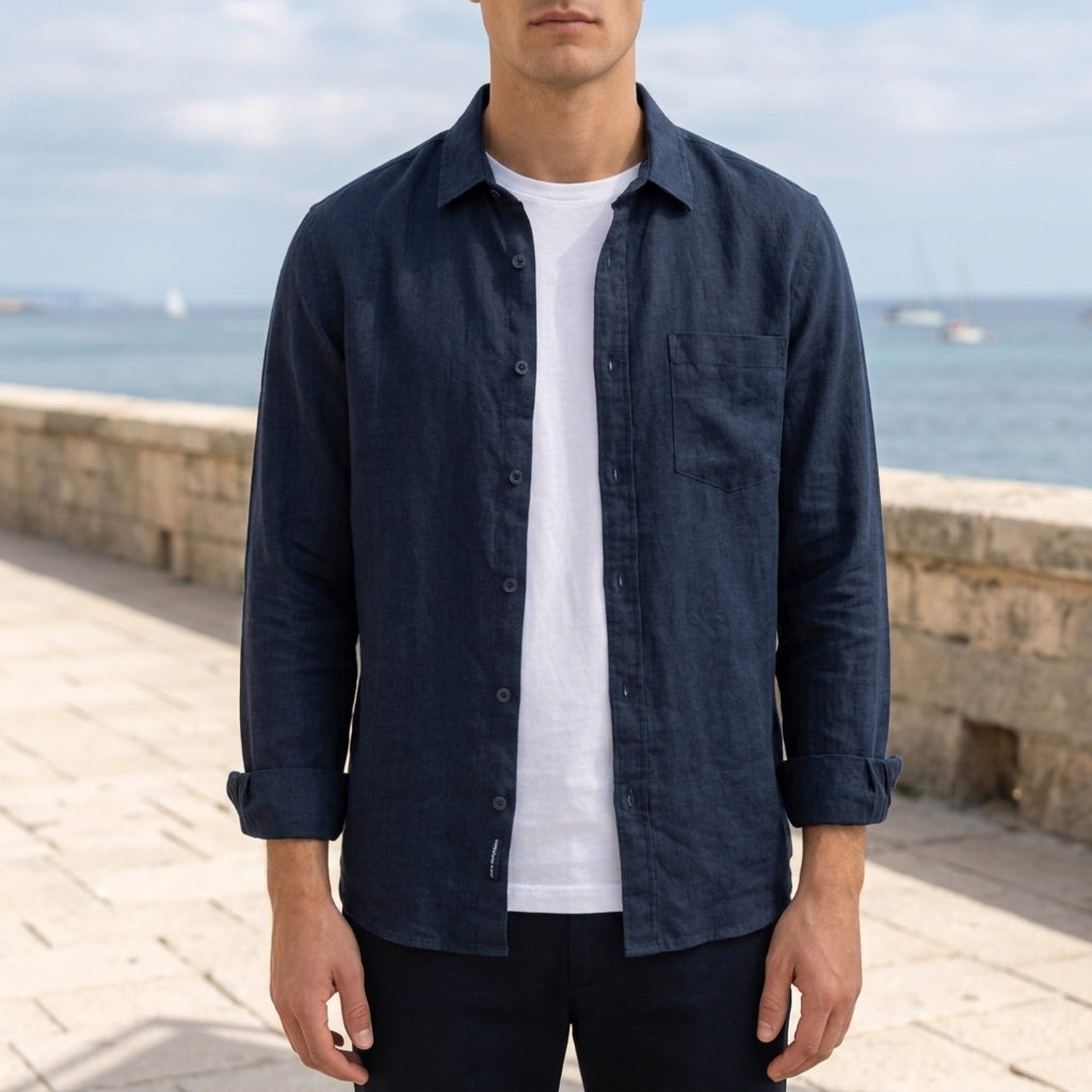 Men's beige linen shirt