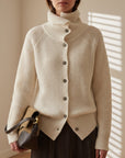 Women's taupe open front knit cardigan