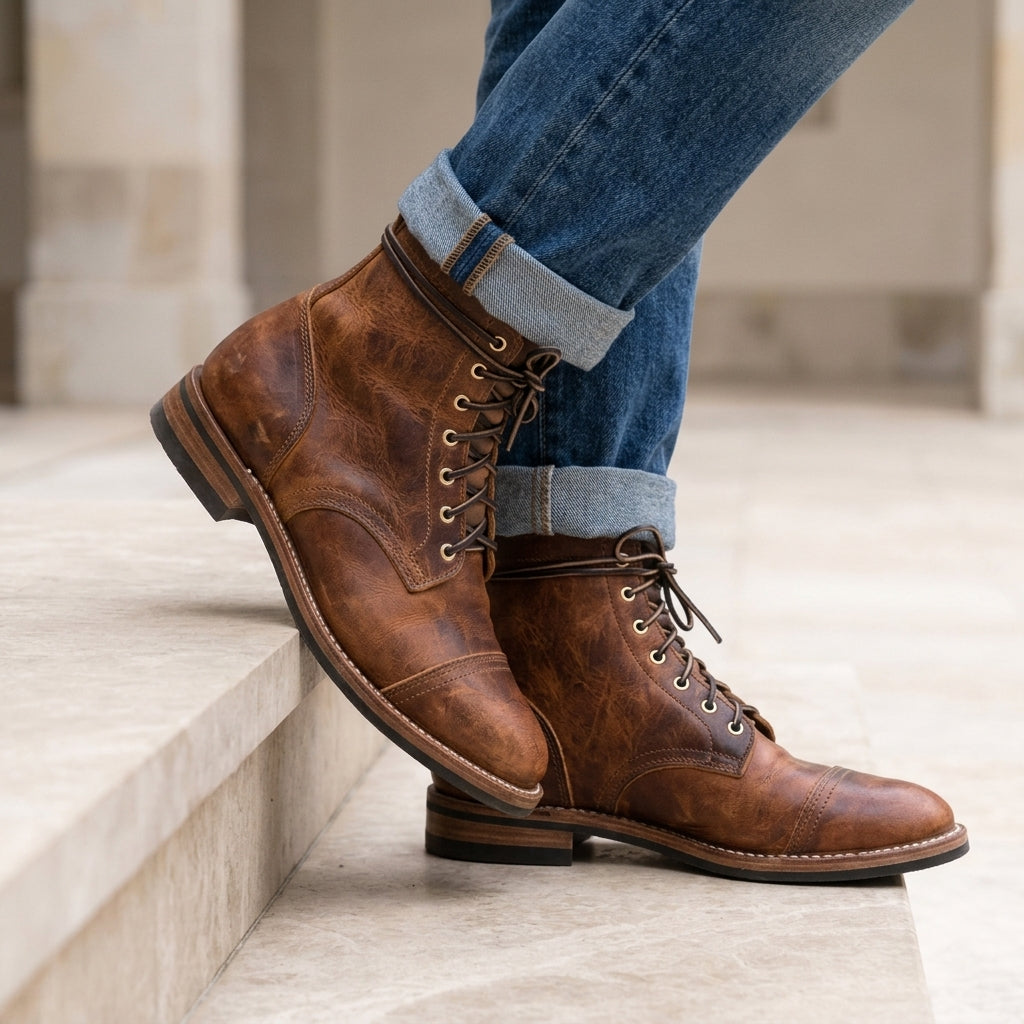 Men's espresso brown rugged leather boots