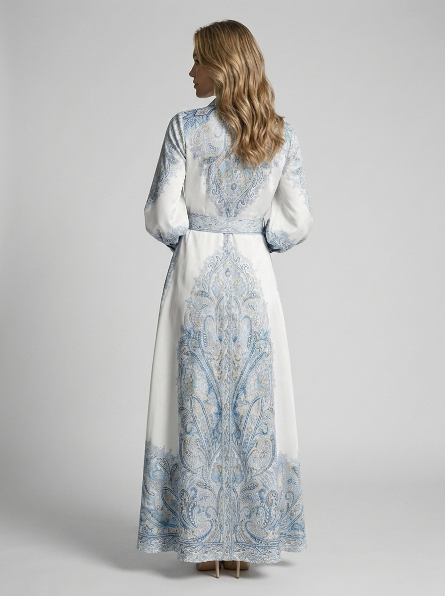 Women’s blue women's printed a-line dress belt