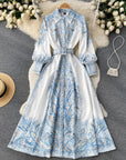 Women’s blue women's printed a-line dress belt