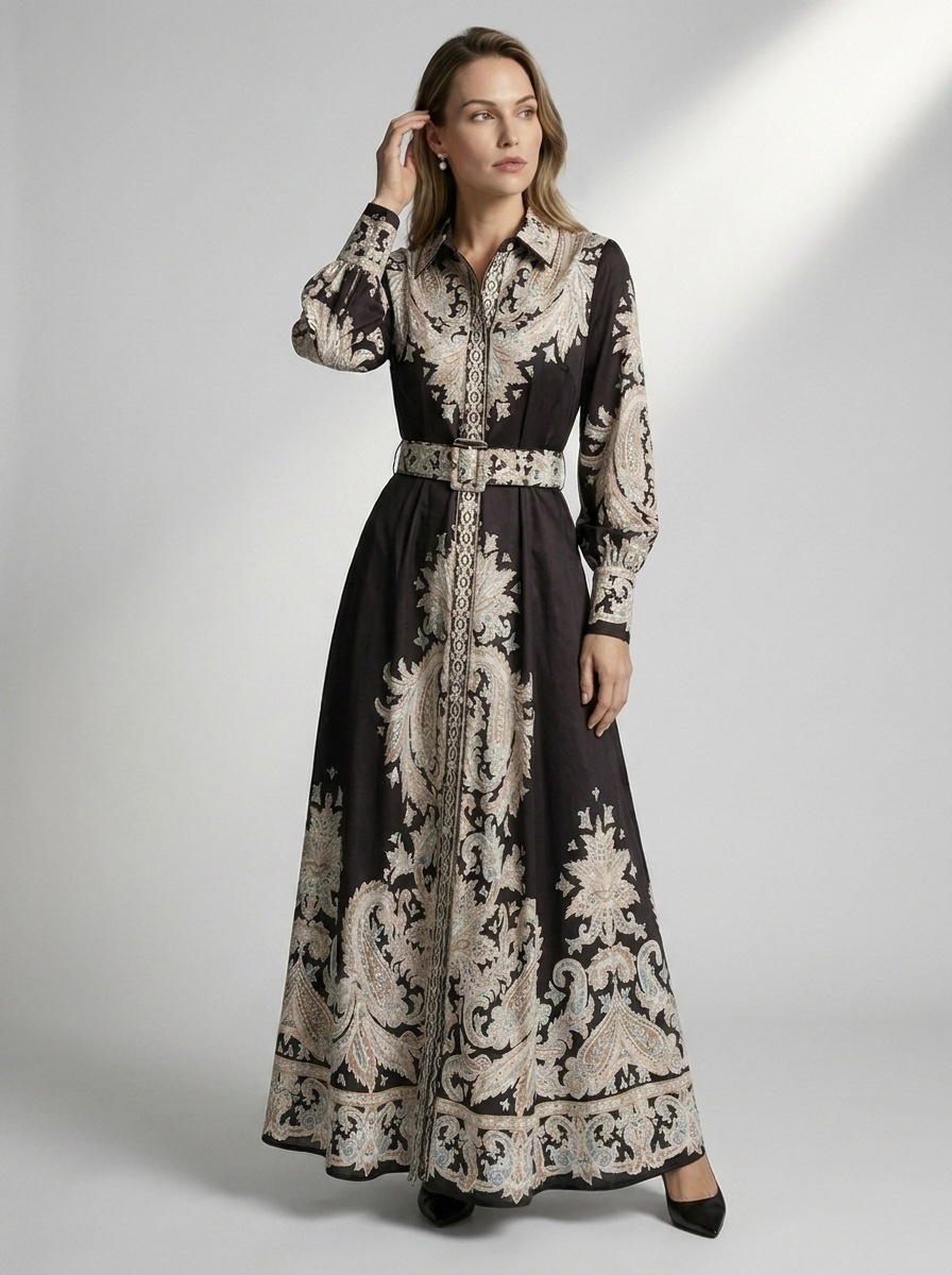 Women’s blue women's printed a-line dress belt