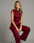 Women’s light brown women's satin jumpsuit wide leg open back