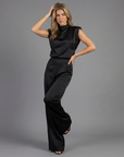 Women’s women's satin jumpsuit wide leg open back