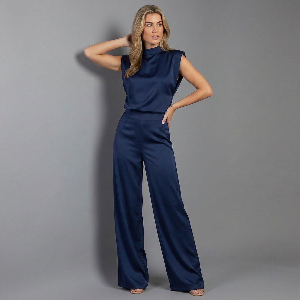 Women’s women's satin jumpsuit wide leg open back