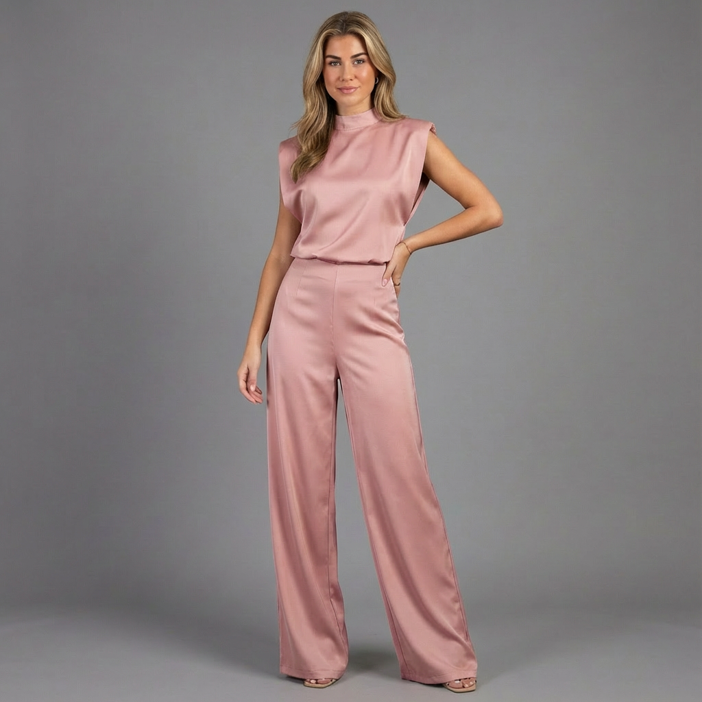 Women’s women's satin jumpsuit wide leg open back