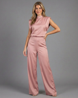 Women’s women's satin jumpsuit wide leg open back