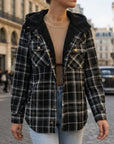 Women's sandstone plaid hooded plaid shirt jacket