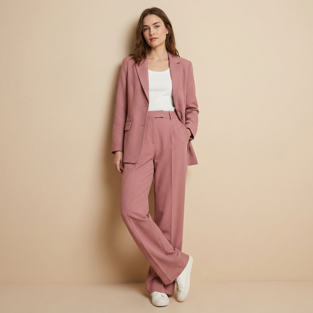 Women’s pink women's blazer and trouser two piece set