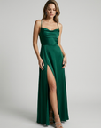 Women’s women's satin maxi dress slit open back