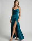 Women’s women's satin maxi dress slit open back