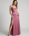 Women’s women's satin maxi dress slit open back