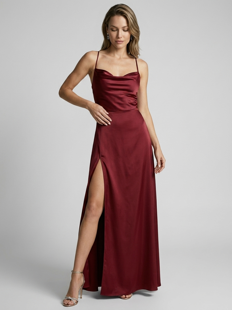 Women’s women's satin maxi dress slit open back