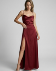 Women’s women's satin maxi dress slit open back