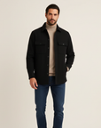 Men's black cotton overshirt shacket with regular fit