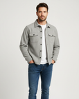 Men's black cotton overshirt shacket with regular fit