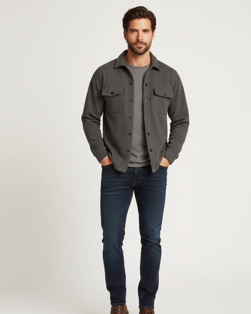 Men's black cotton overshirt shacket with regular fit