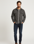 Men's black cotton overshirt shacket with regular fit