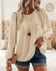 Blouse Long Sleeve Lace Yoke Relaxed Fit 0