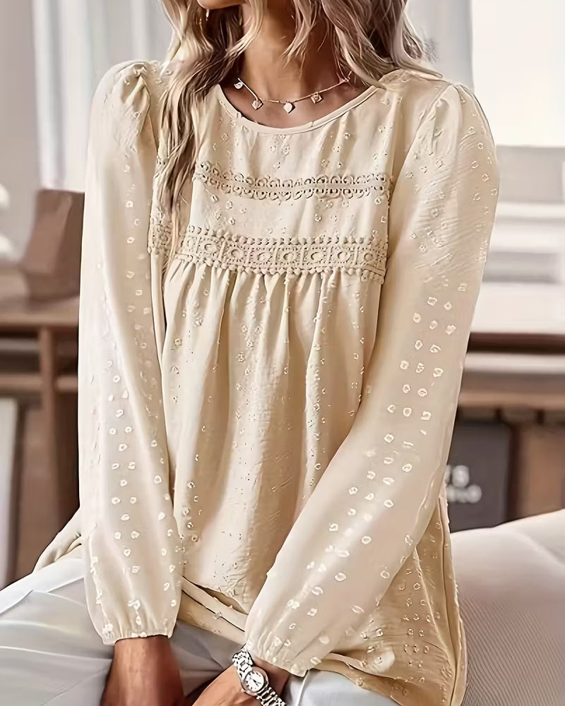 Blouse Long Sleeve Lace Yoke Relaxed Fit 1