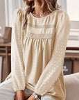 Blouse Long Sleeve Lace Yoke Relaxed Fit 1