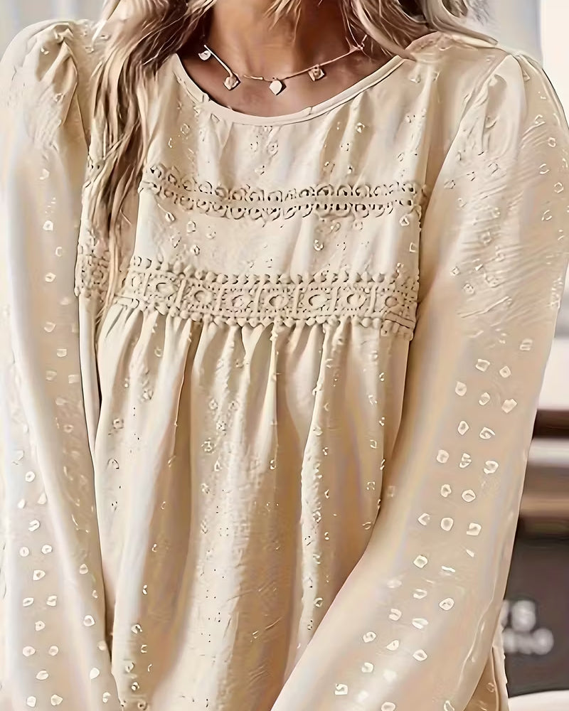 Blouse Long Sleeve Lace Yoke Relaxed Fit 3