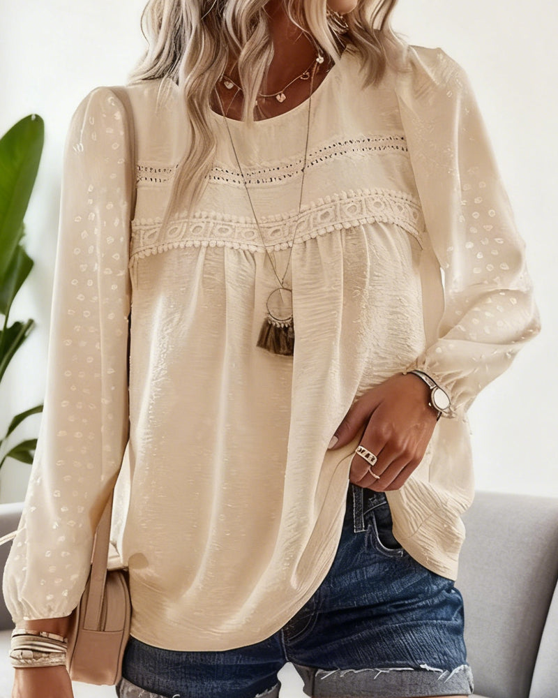 Blouse Long Sleeve Lace Yoke Relaxed Fit 4