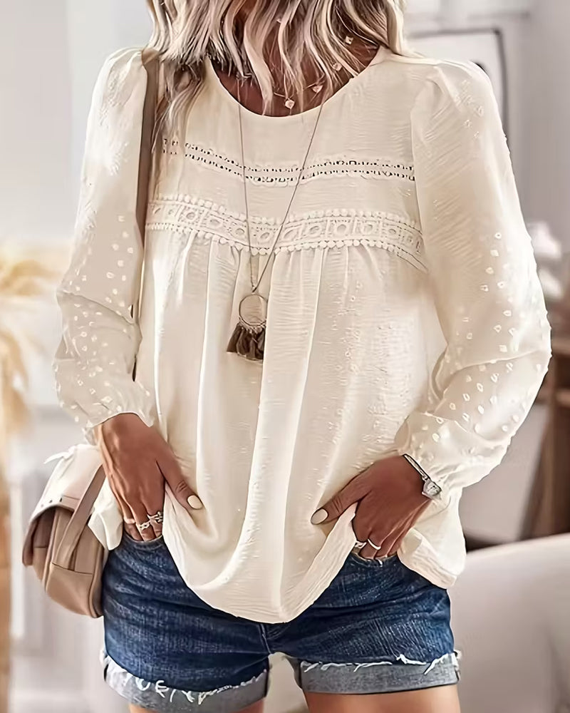 Blouse Long Sleeve Lace Yoke Relaxed Fit 5