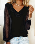 Blouse Long Sleeve Sheer V-Neck Elegant Fit 0
