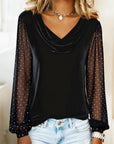Blouse Long Sleeve Sheer V-Neck Elegant Fit 1